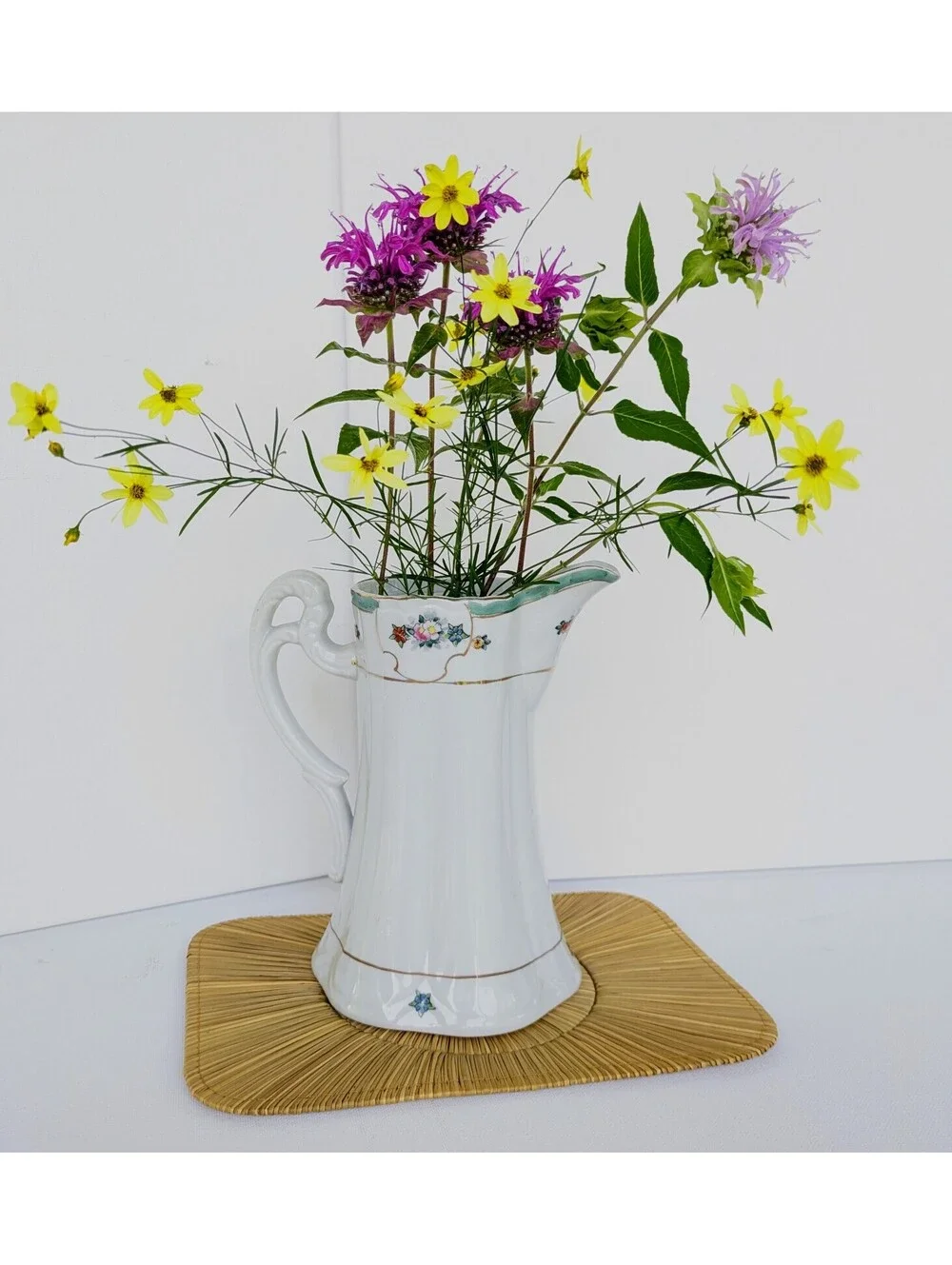 Cottage, Shabby Chic Chocolate Pot Pitcher, Made in Japan, Floral & Gold